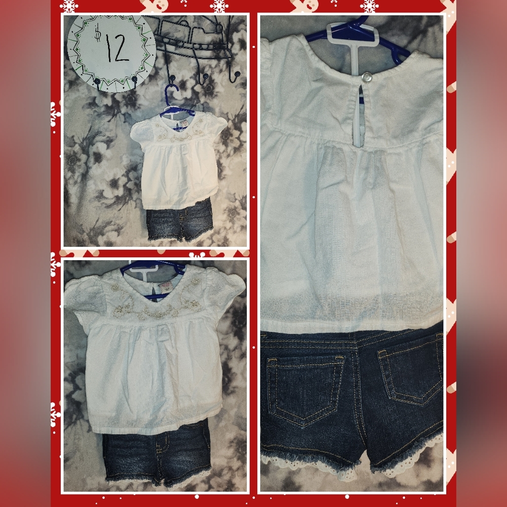 12 month Outfit Set Lot Old Navy White Top and Cat & Jack Jean Denim Shorts